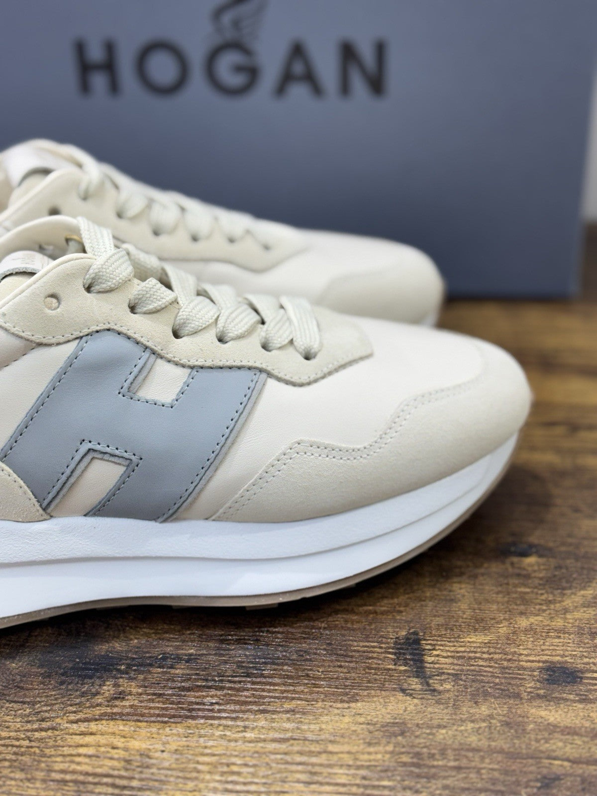 Hogan H641 Sneaker Pelle Beige Celeste Memory Foam        Hogan Scarpe Donna 40