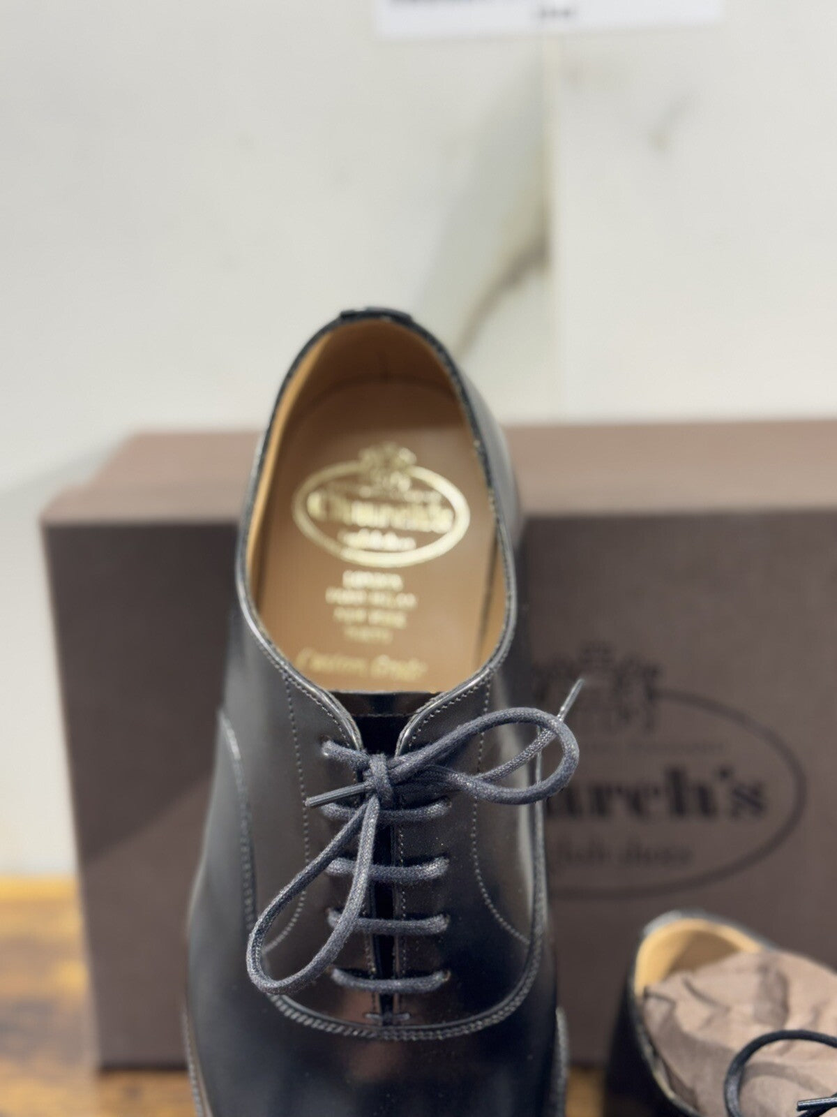 Church’s Scarpa Uomo Consul Stringata Polish Binder Pelle Nera Custom Grade 40.5