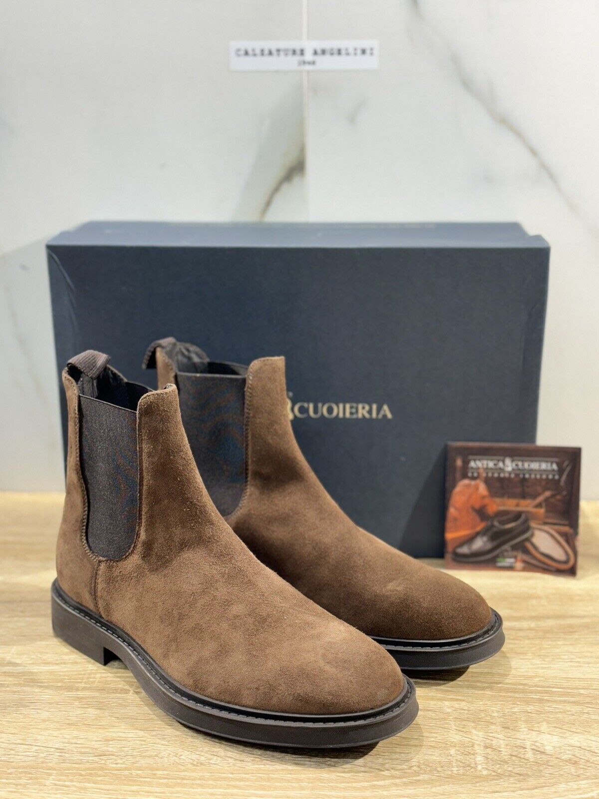 Antica Cuoieria Chelsea Boot Uomo Suede Chocolate Made in Italy 40