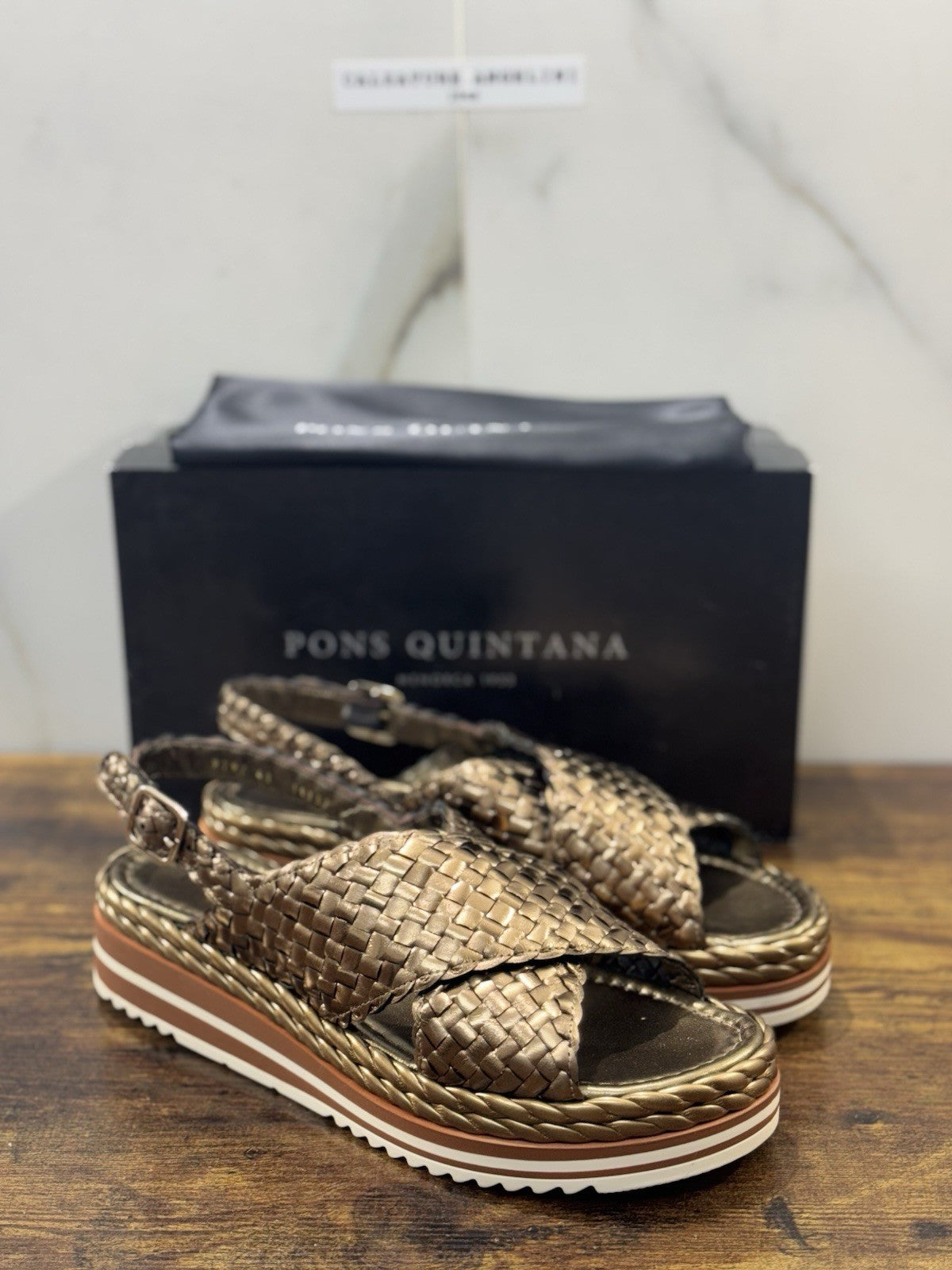 Pons Quintana Sandalo Milan Donna   Pelle Bronzo    Handmade Con Zeppa 41