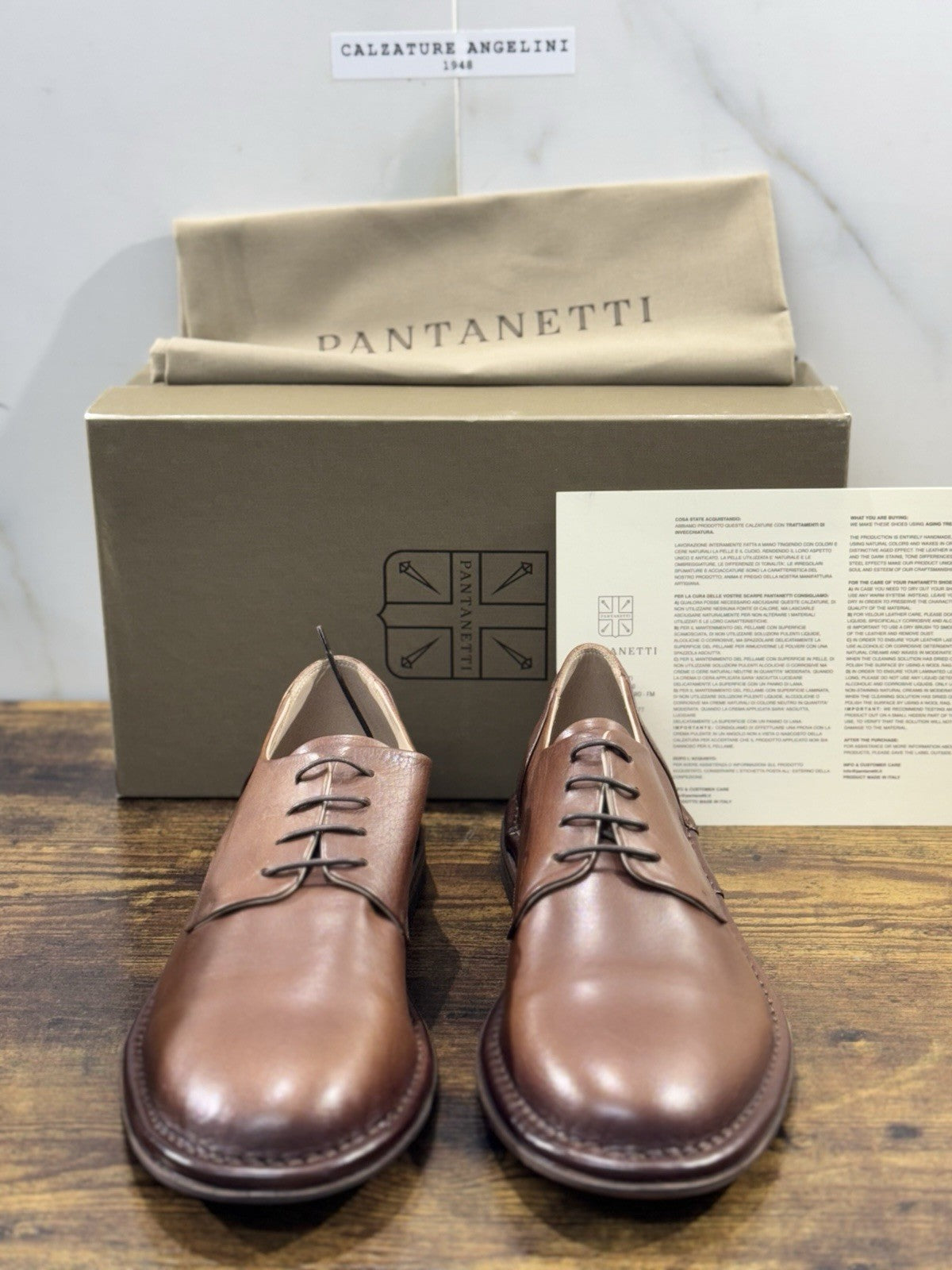 Pantanetti Derby   Pelle Mandorla   Fondo Cuoio Handmade In Italy Uomo 44