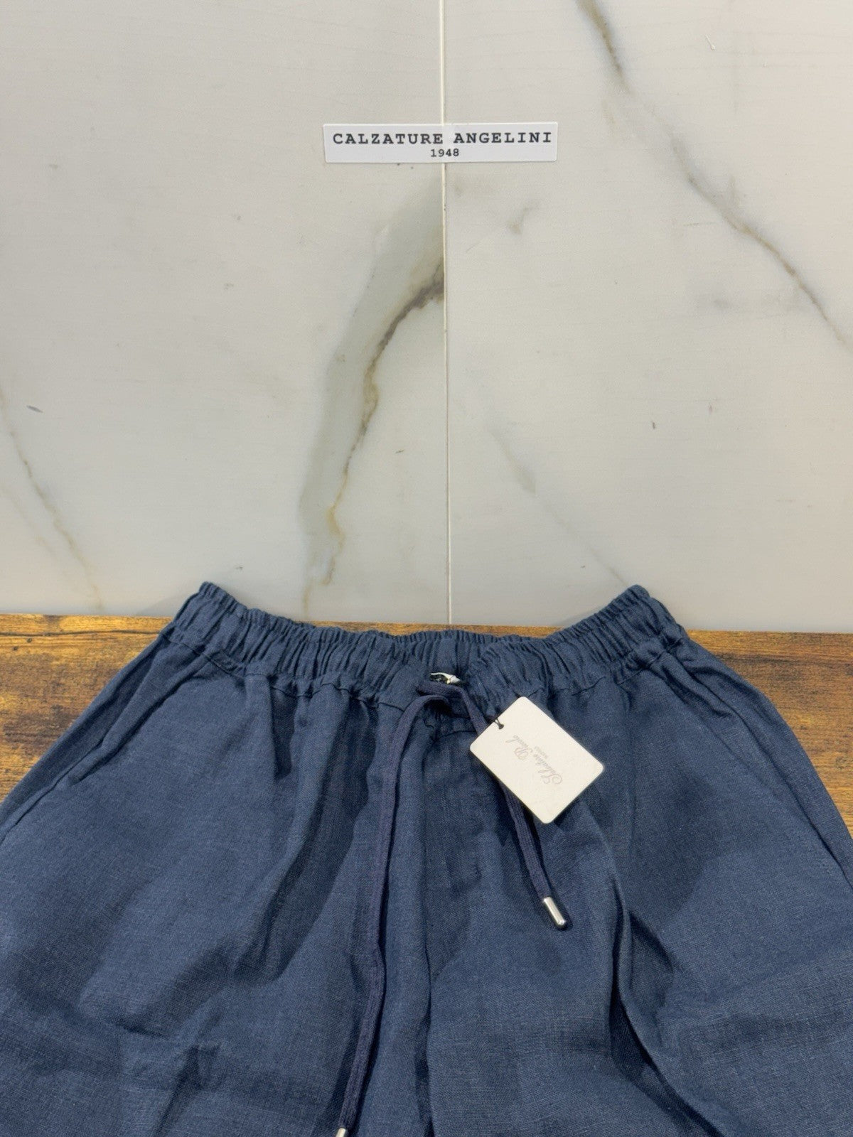Salvatore Piccolo Napoli Pantalone  100% Lino Blu Top Italian Quality 50