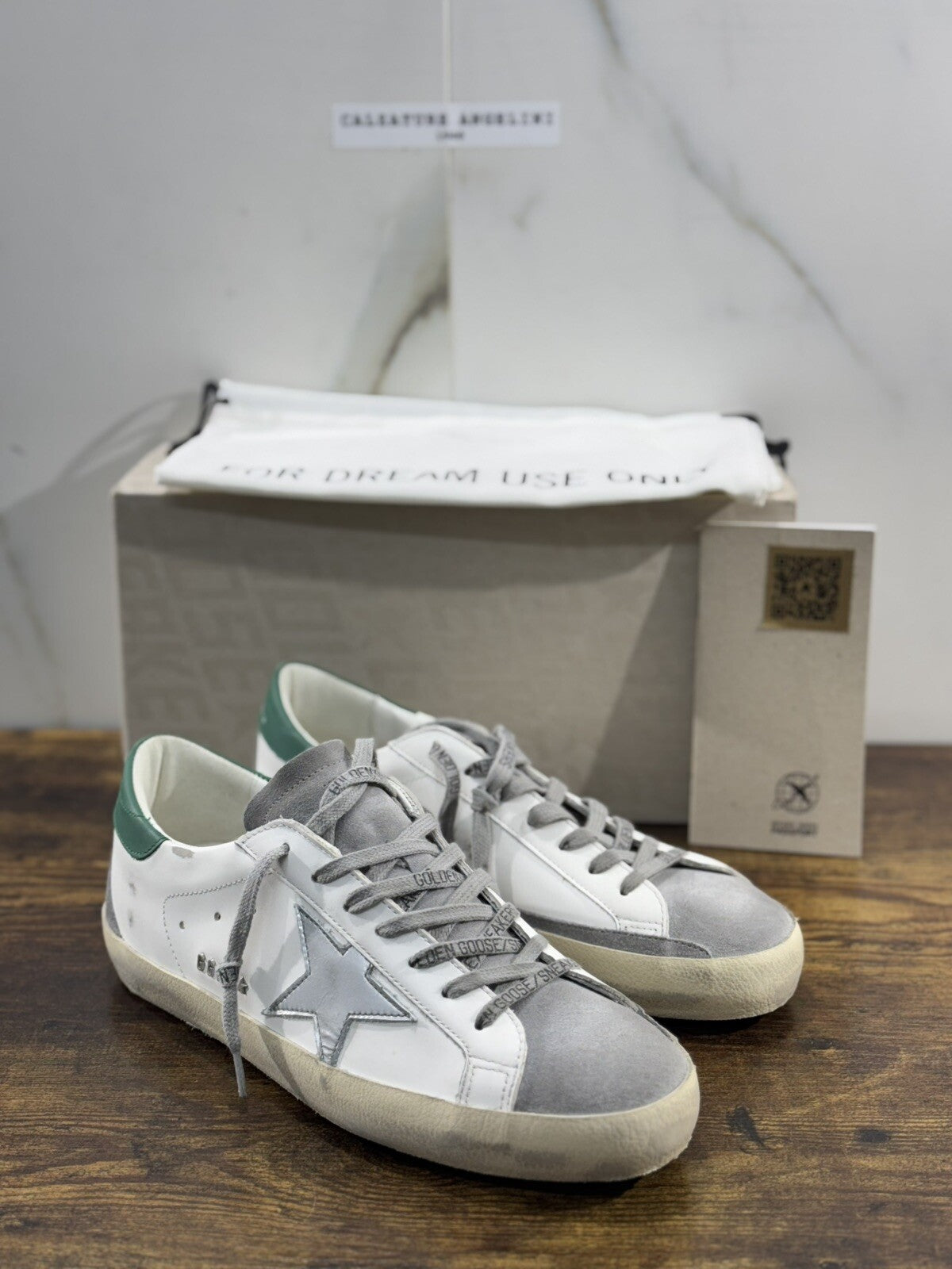 Golden Goose Sneaker Uomo Super Star White Green   Pelle Luxury Men Sneaker 40