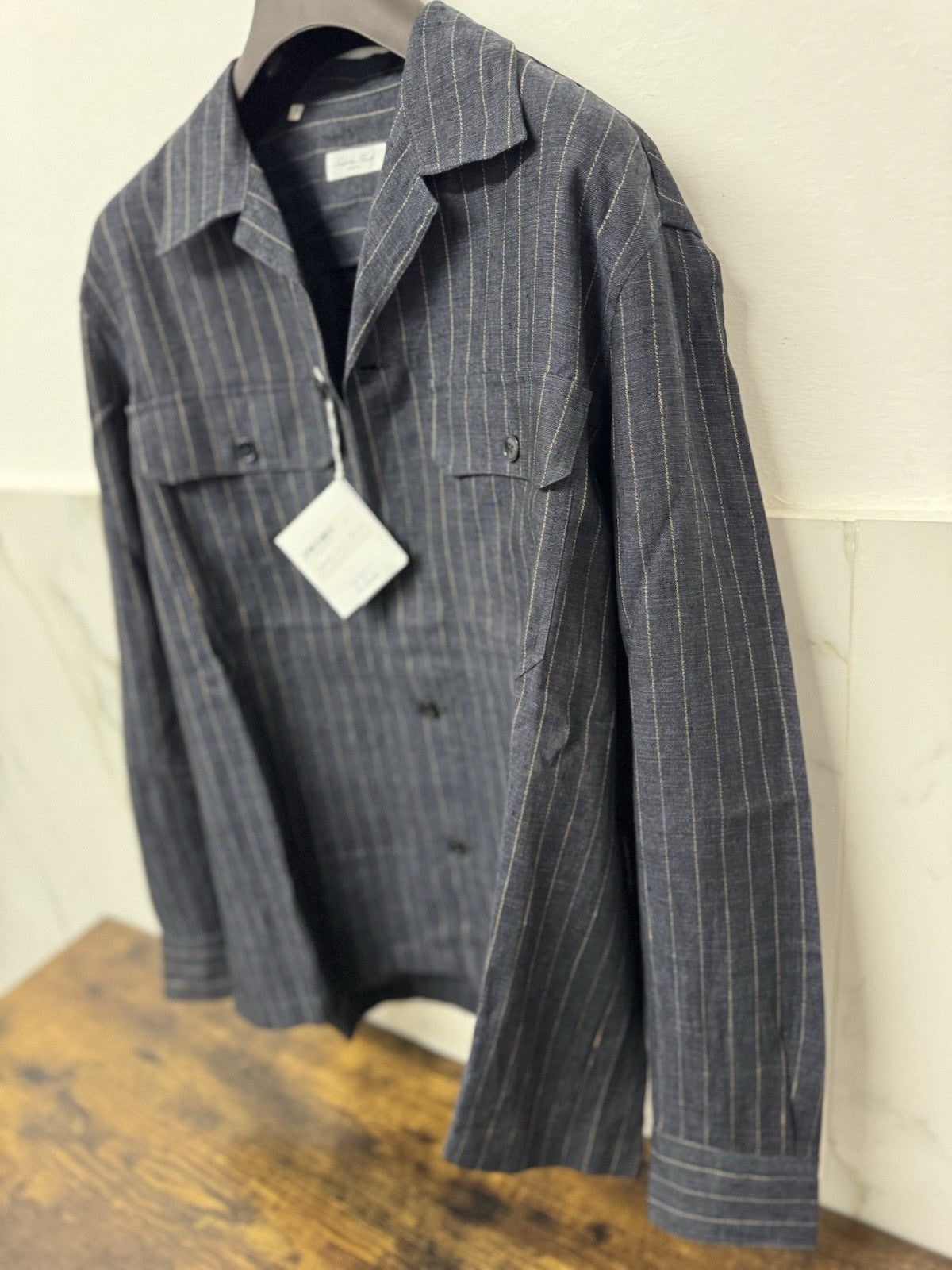 Salvatore Piccolo Napoli Giacca 100% Lino Gessata Blu Luxury Made In Italy L