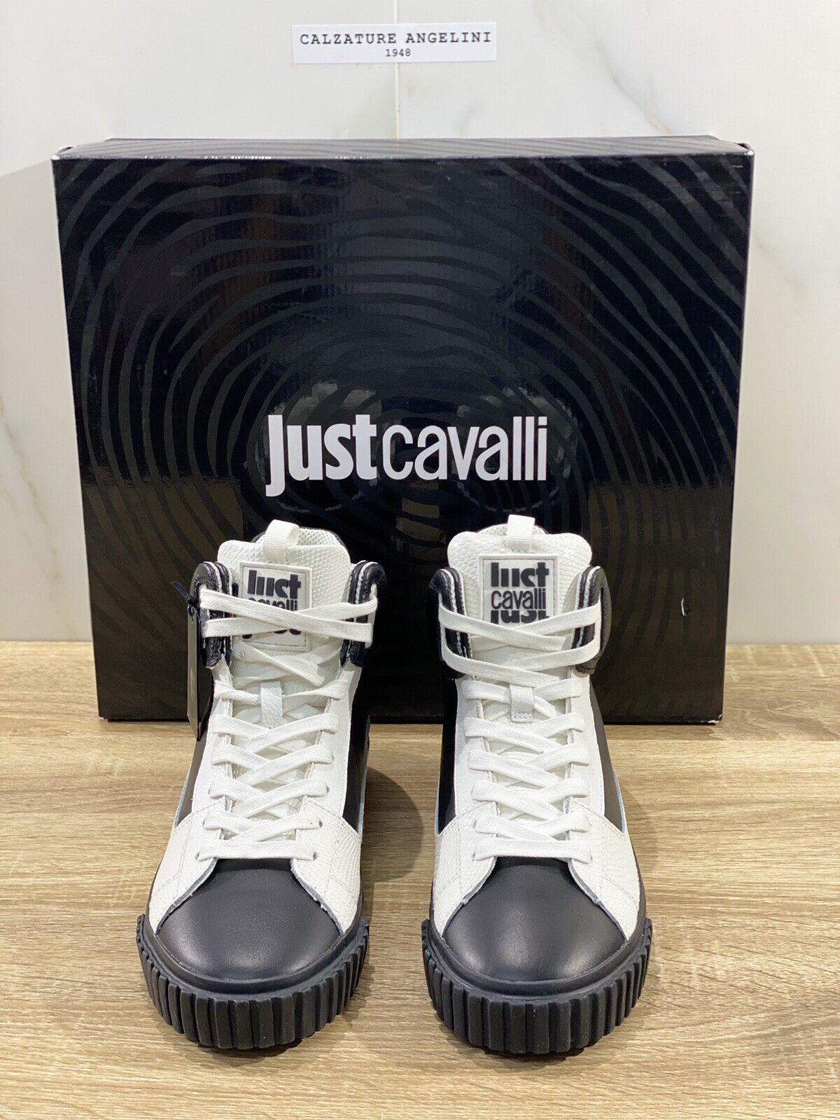 Just Cavalli Sneaker Uomo High Top Pelle Nera Casual Shoes Men 41