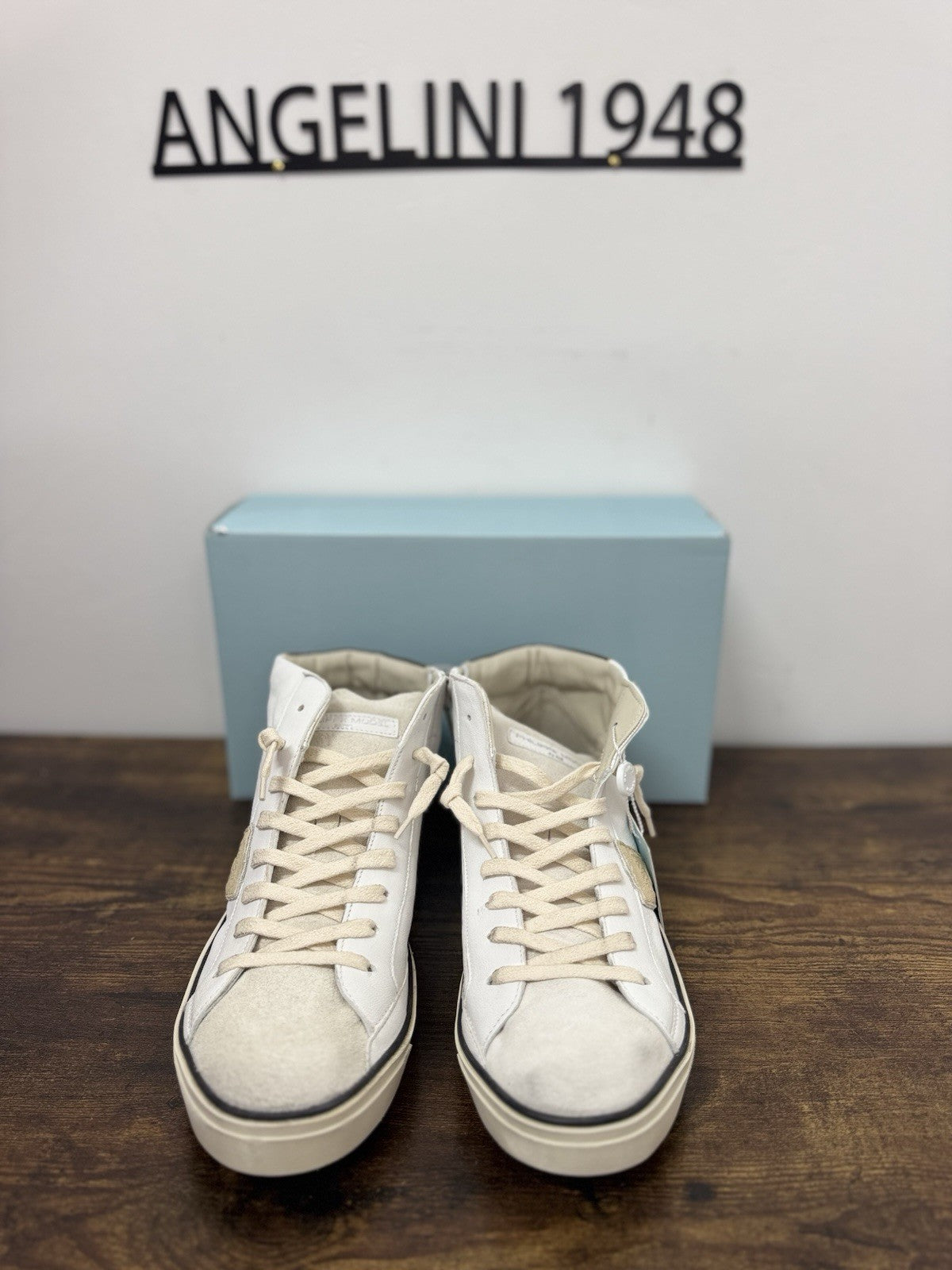 Philippe Model  Paris L u  High Sneaker  Pelle Bianca Beige     Casual Uomo 45