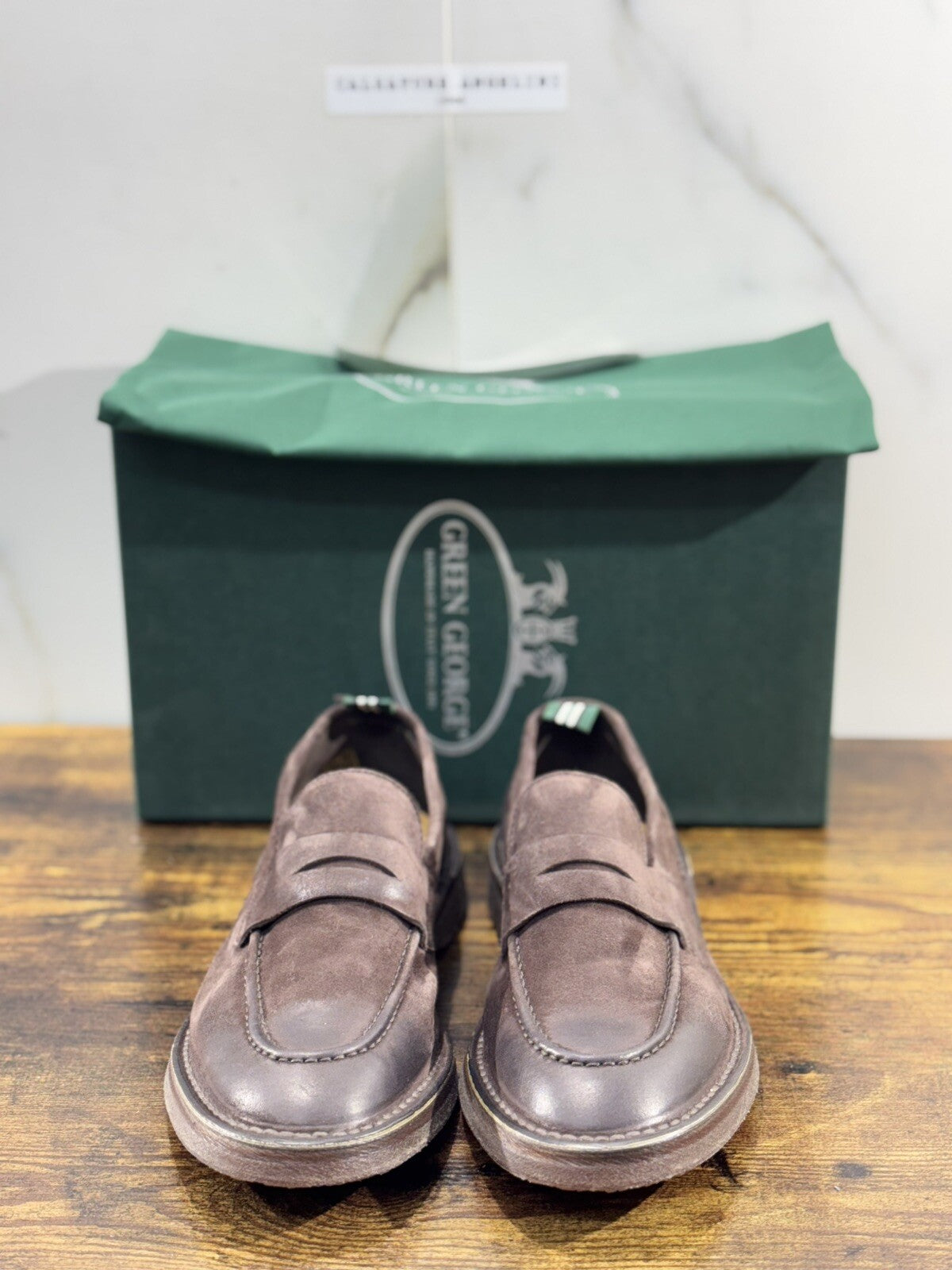 Green George Mocassino Uomo  Suede Testa Moro   Luxury Handmade Men 40.5
