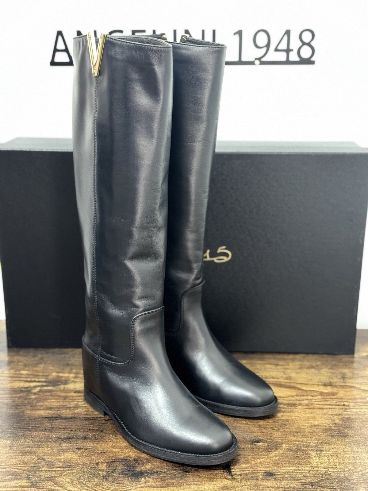 Via Roma 15 Stivale Icon 2568  V Logo Oro Pelle Nera Casual Donna 37.5
