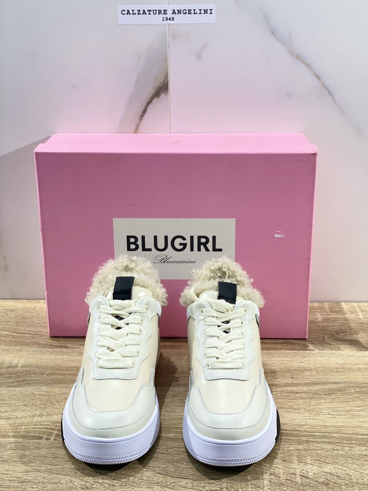 Blugirl Blumarine Donna sneaker Wow Pelle White Fur Inside casual shoes woman 40