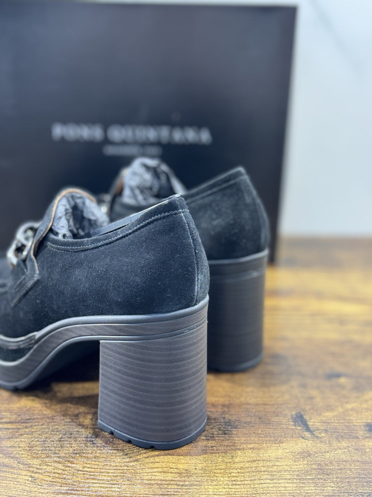 Pons Quintana Mocassino Donna Pelle Suede Nero   Con Tacco  Casual Loafer 36