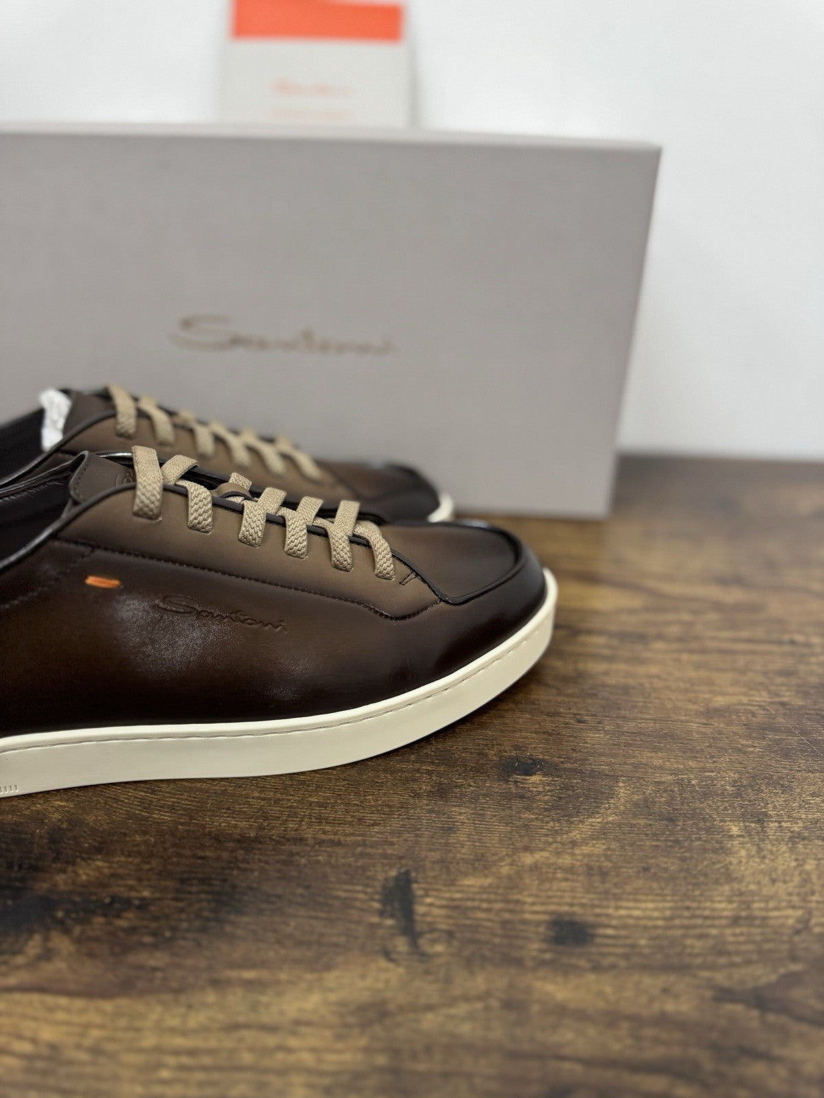 Santoni Sneaker Pelle Marrone Anticata A Mano   Luxury Scarpa Santoni Uomo 39.5