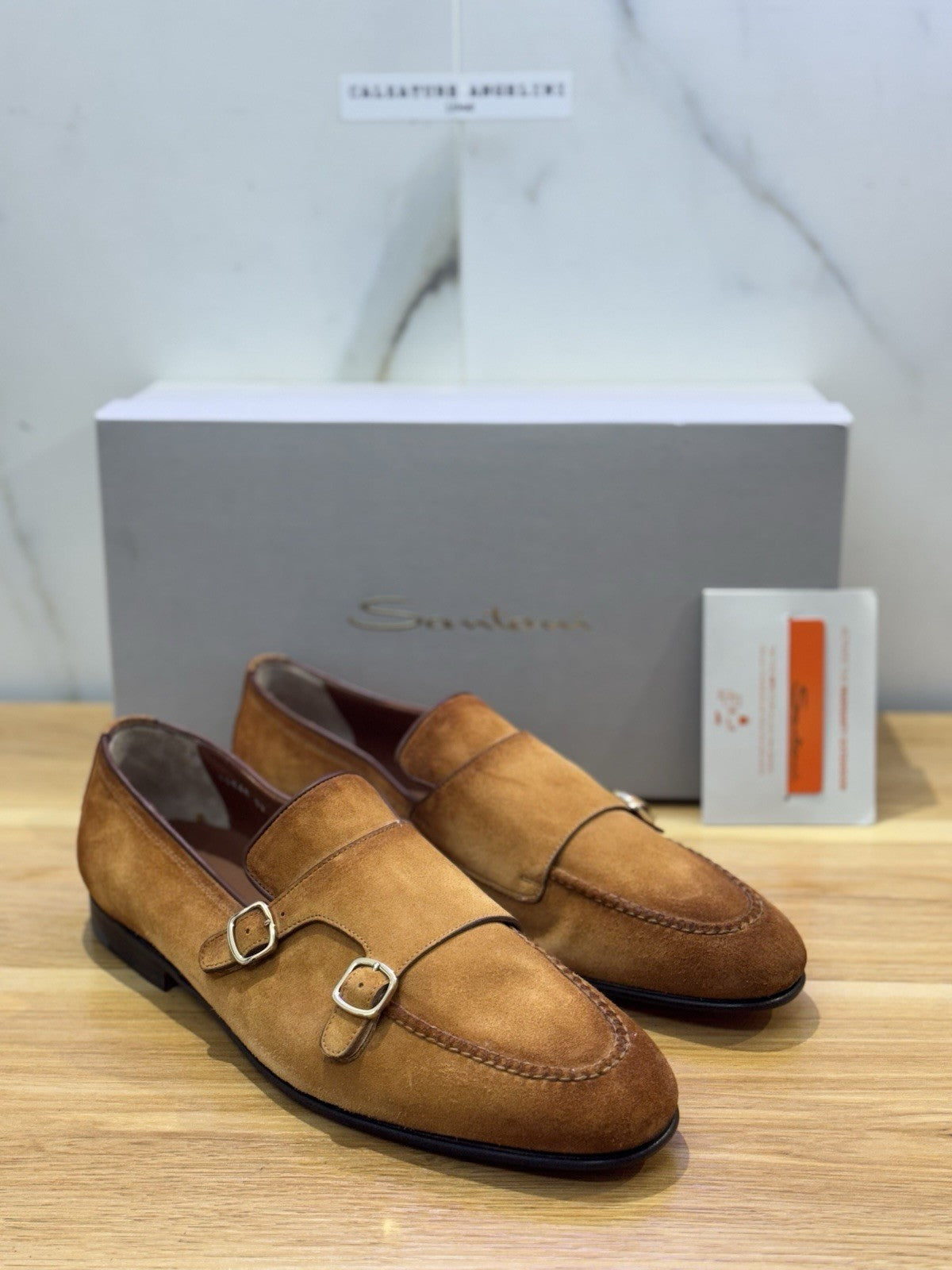 Santoni Mocassino Double Buckle  Goodyear Suede Cuoio  Luxury Santoni Uomo 43