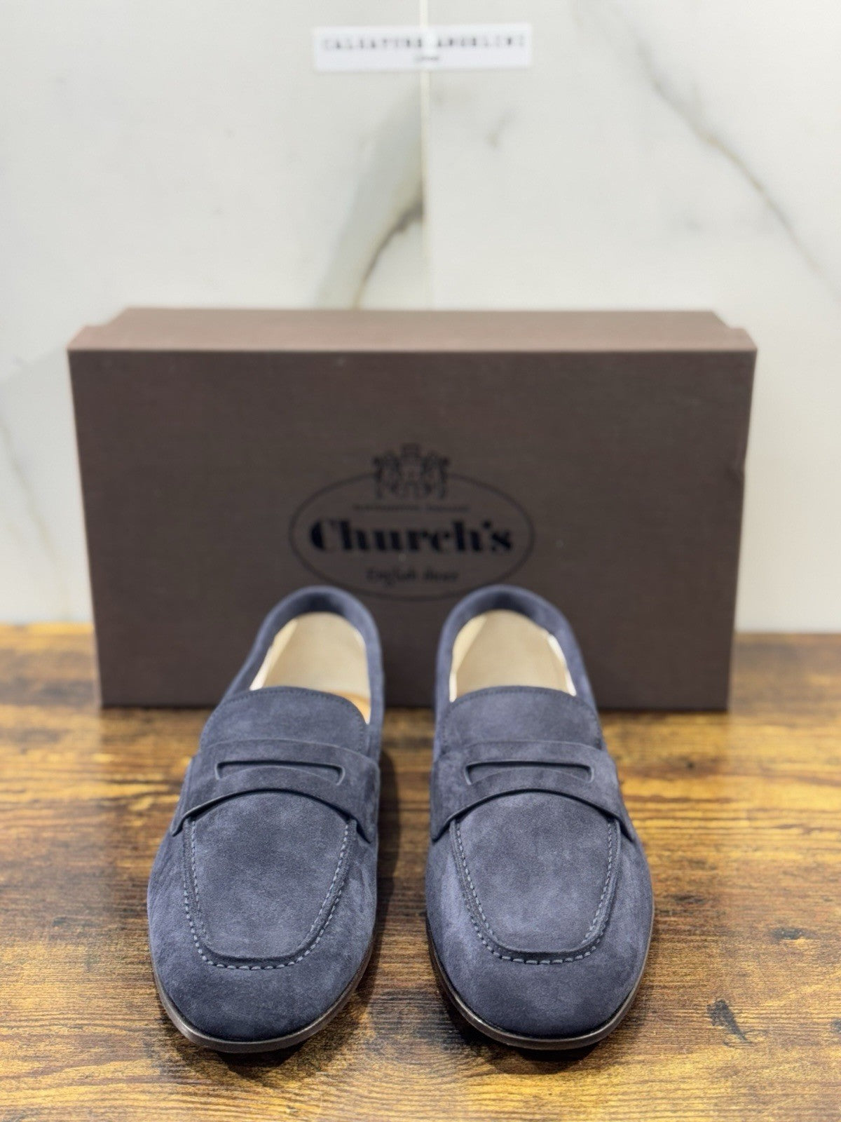 Church’s Maltby Mocassino Fondo Cuoio In Suede  Blu  Luxury Uomo 41