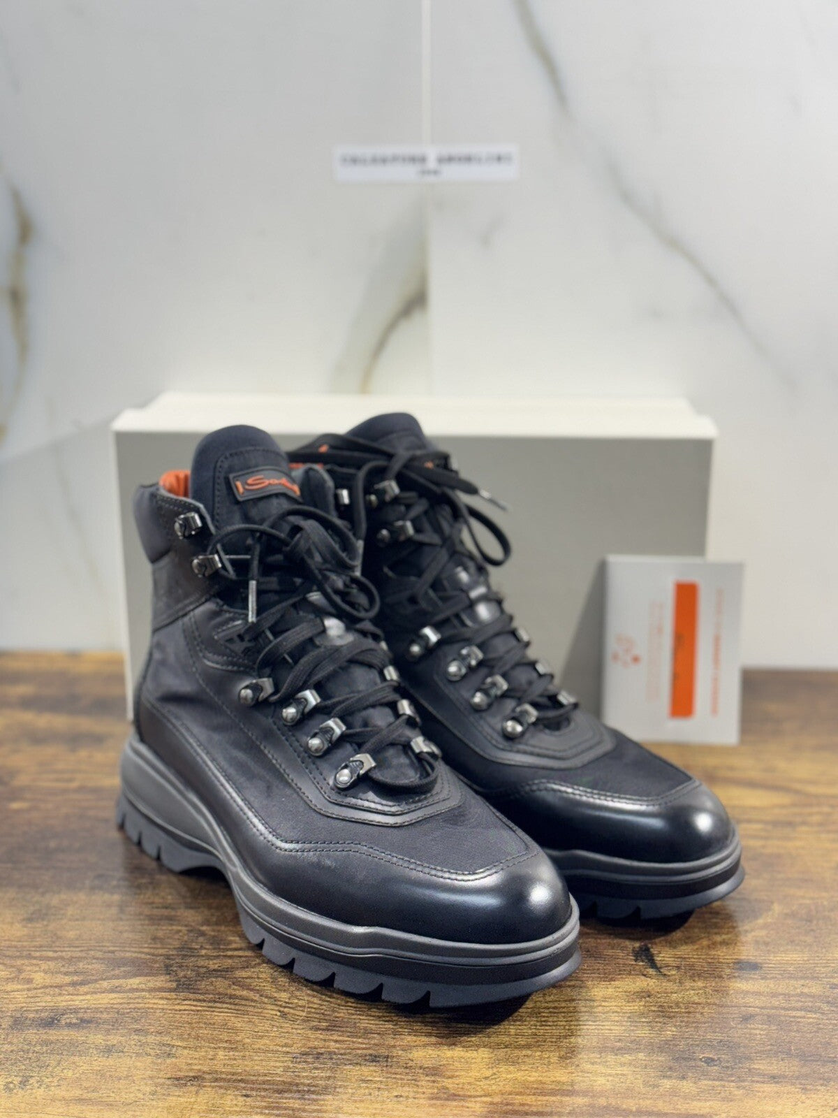 Santoni Mountain Boot Uomo Pelle Nero Gore Tex System Luxury Men Boot 42.5