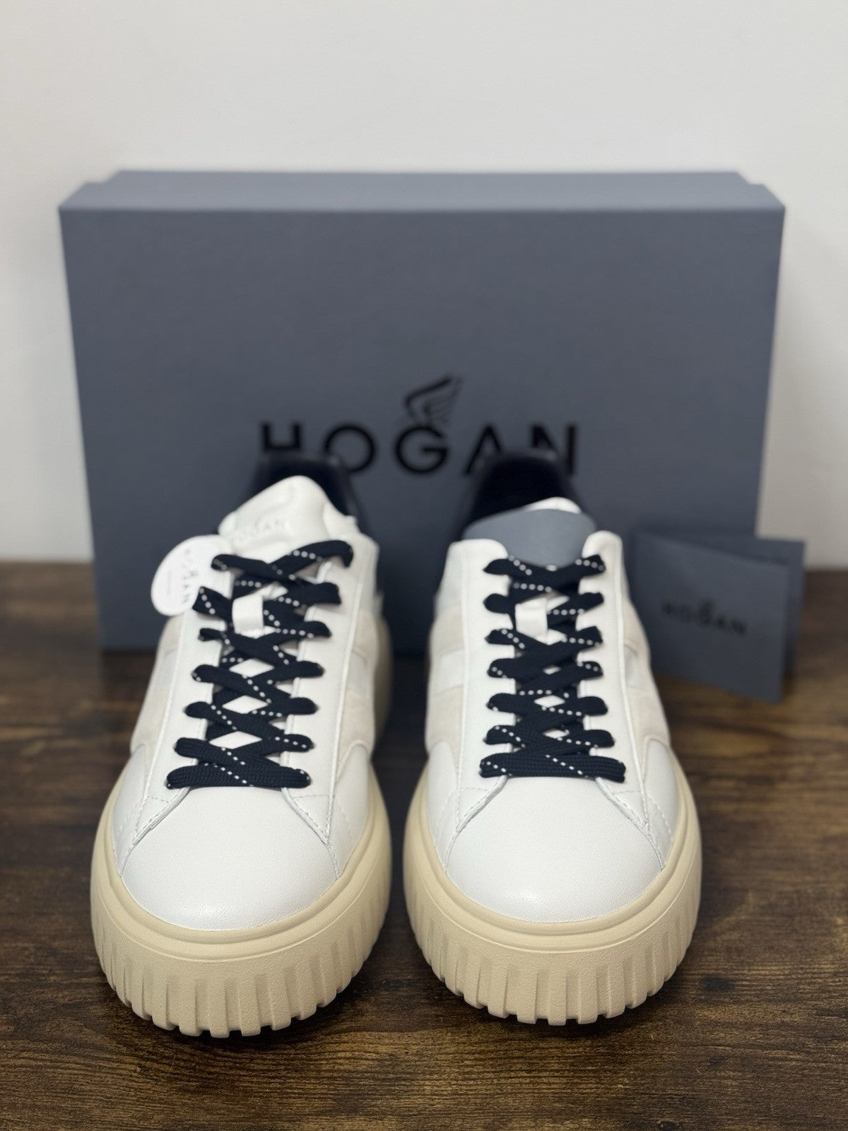 Hogan H-stripes  H Spezzata Pelle Blu  Bianca Memory Foam  Hogan Uomo 39