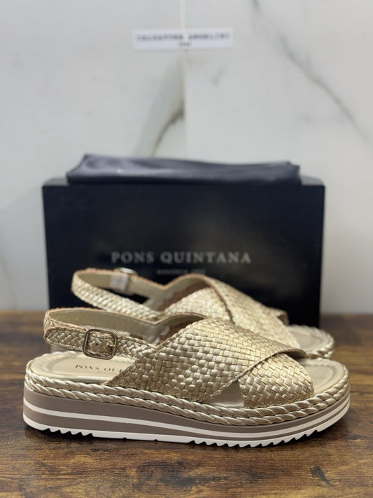 Pons Quintana Sandalo Milan Donna   Pelle Platino    Handmade Con Zeppa 41