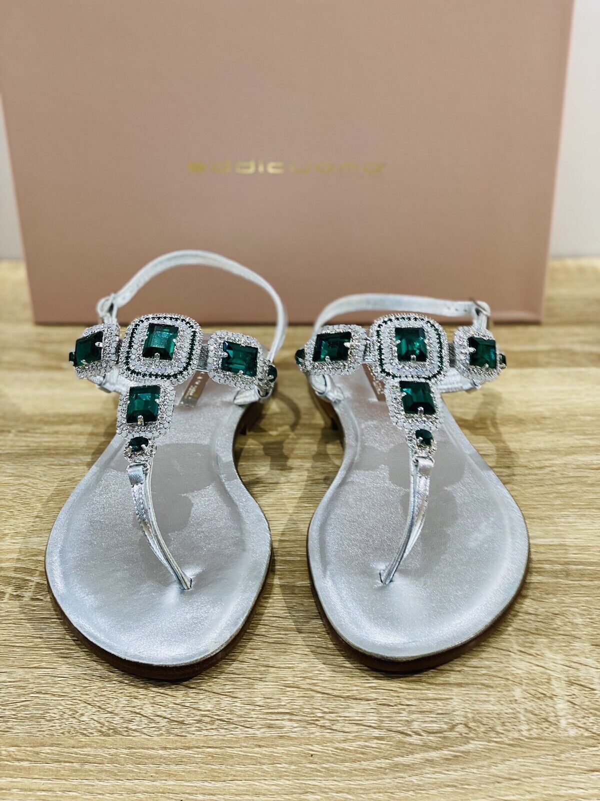 Eddi Cuomo Luxury Sandals Donna Argento Fatti A Mano Totally Handmade 38