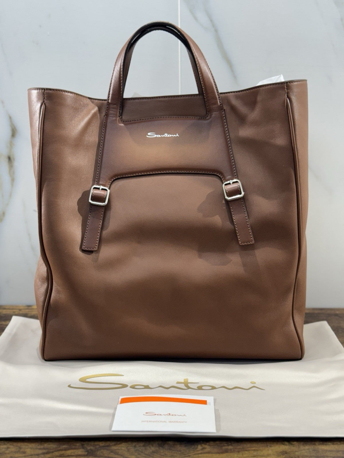 Borsa Santoni Uomo  Double Shopping  In Pelle Cuoio  Luxury Men Bag Santoni
