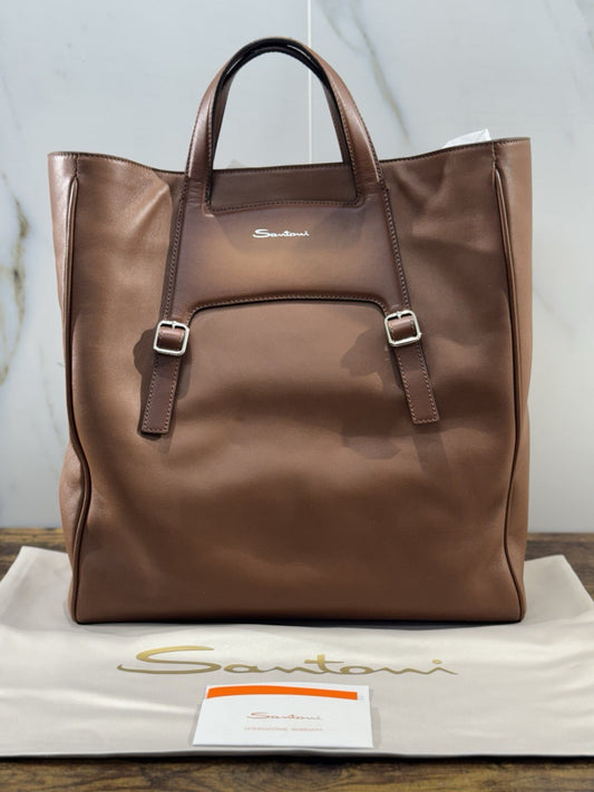 Borsa Santoni Uomo  Double Shopping  In Pelle Cuoio  Luxury Men Bag Santoni