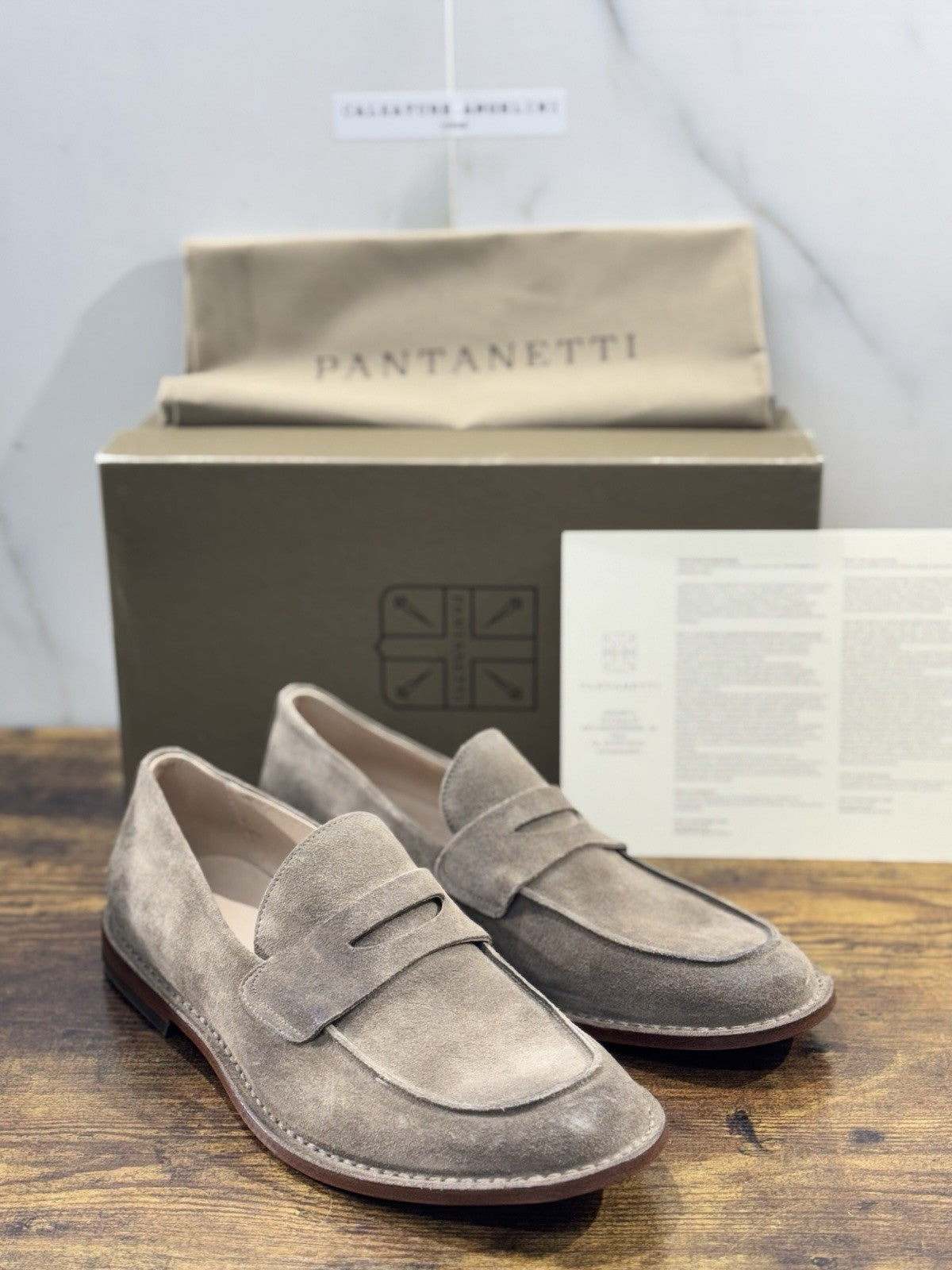 Pantanetti Mocassino Pelle Tortora Suede  Fondo Cuoio Handmade In Italy Uomo 43