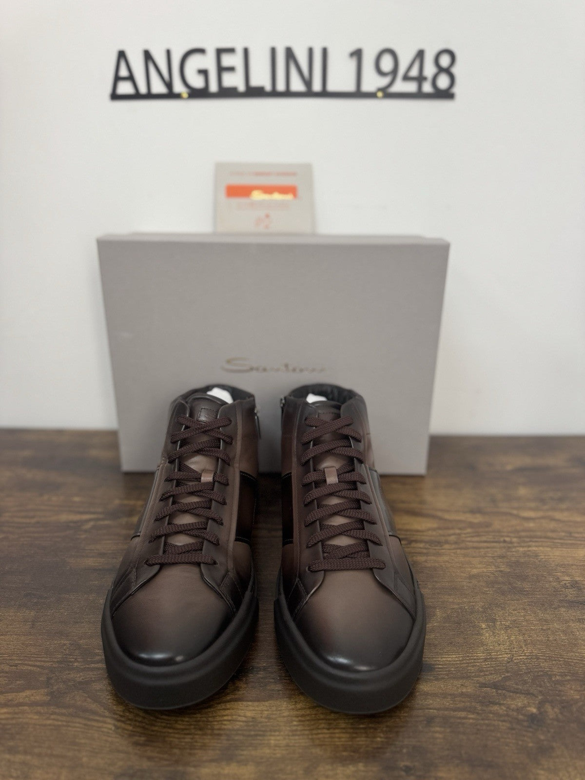Santoni High Top Sneaker Pelle Super Soft Marrone Casual Luxury Uomo 44.5