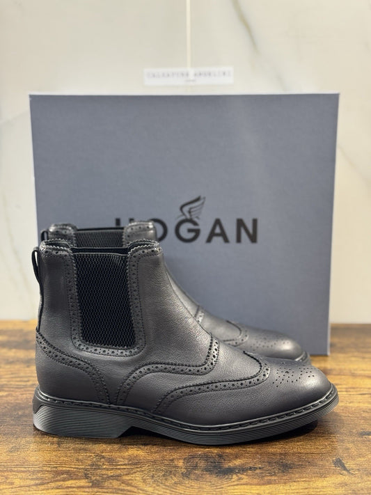HOGAN scarpe  Stivaletto Chelsea H576 in Pelle  grigio con impunture Uomo 41.5