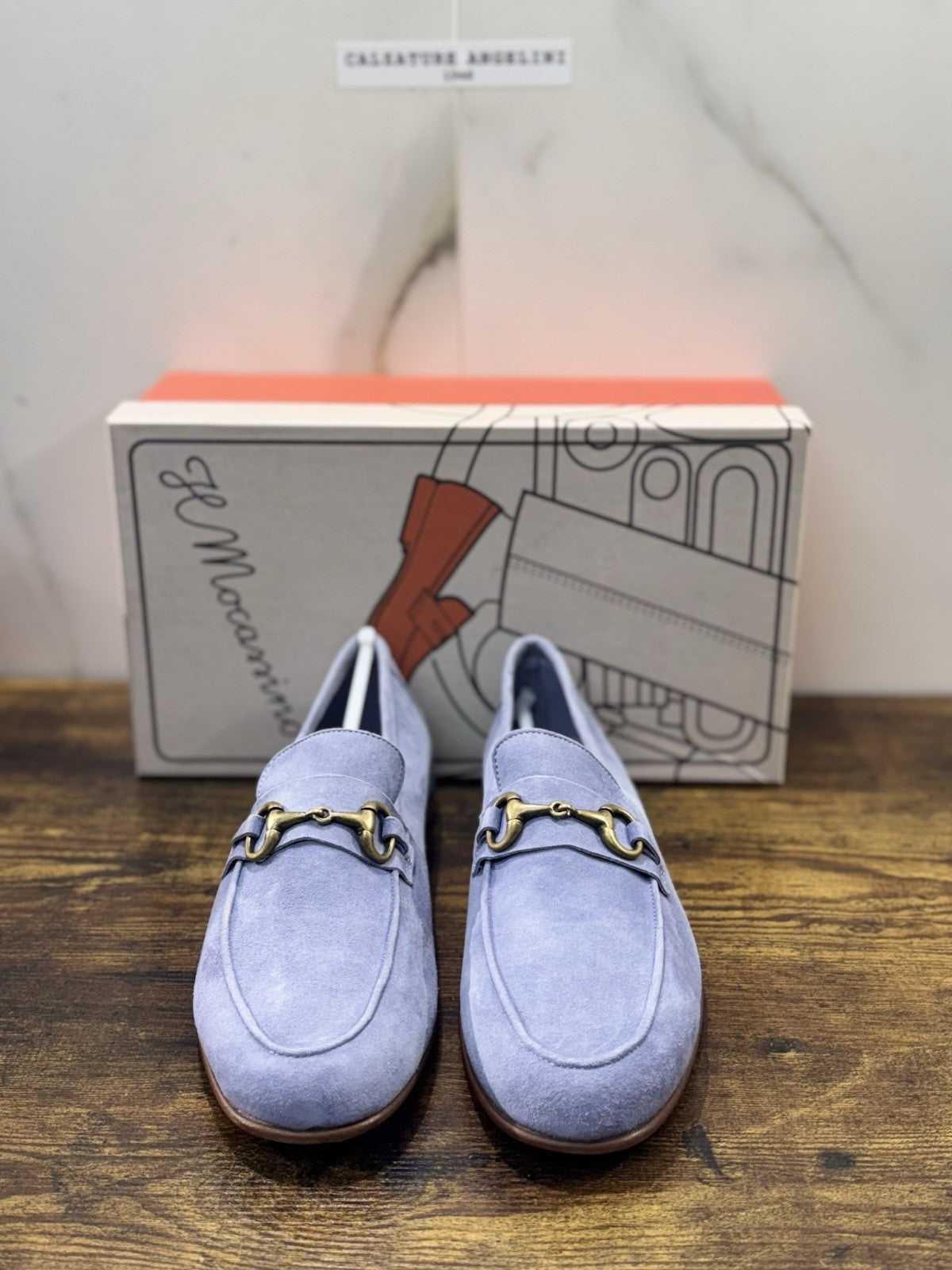 Il Mocassino Tasca Scarpa Suede Light Blu 100% Fatta In Italia Mocassino Uomo 44