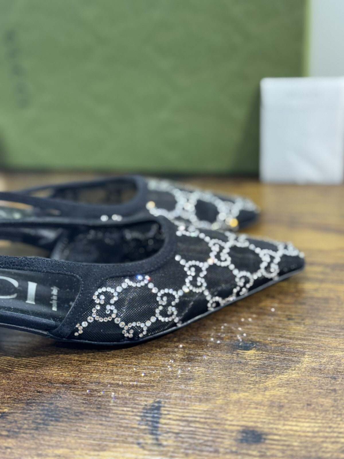 Gucci Slingback Donna GG Crystal Nero Luxury Woman Gucci Shoes 38