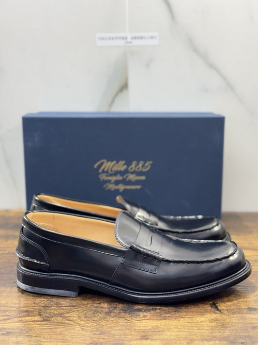 Mille 885 Mocassino Pelle Nera Fondo Cuoio  Fatto A Mano In Italia Uomo 45