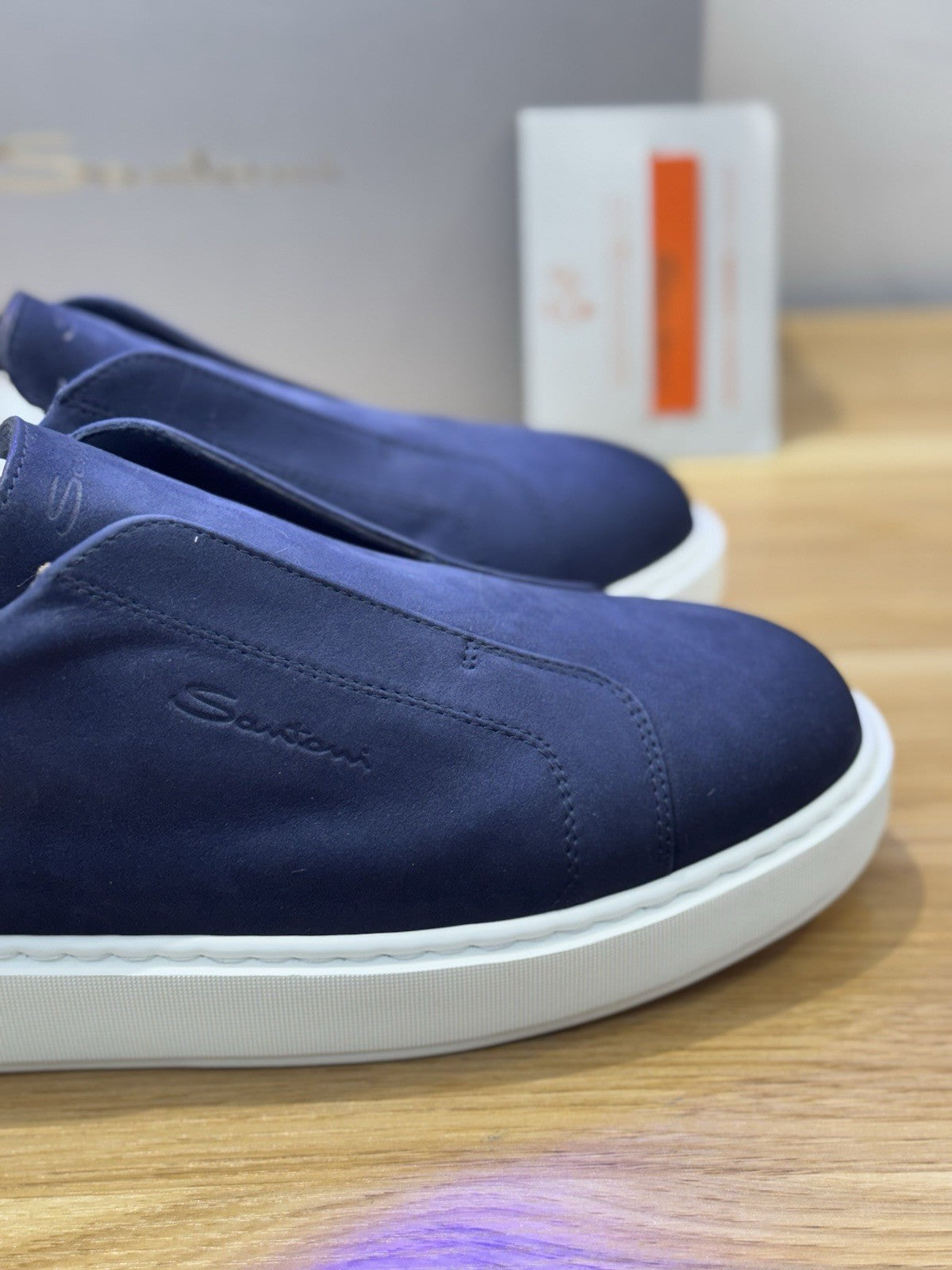 Santoni Slip On No Lace Sneaker  Suede Blu  Luxury Santoni Scarpa Uomo 42.5