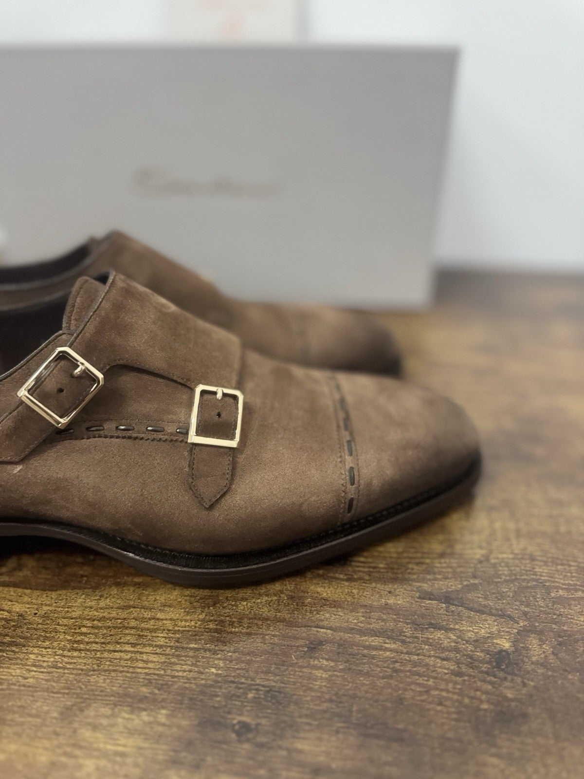 Santoni Double  Buckle Goodyear  Suede Brown   Luxury Scarpa Santoni Uomo 42.5