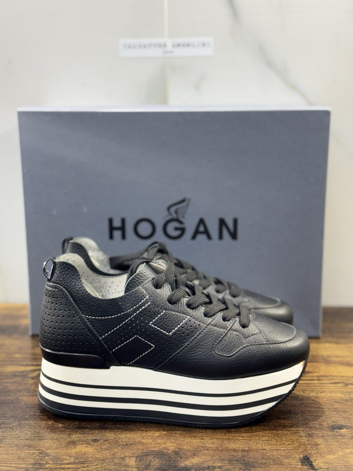 Hogan H283 Sneaker Zeppa Pelle Nero  Casual Hogan Donna 39