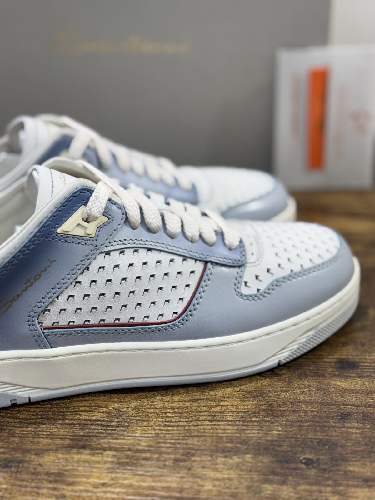 Santoni Sneaker Basket Pelle Light Blue Luxury Men Santoni Shoes  Uomo 40