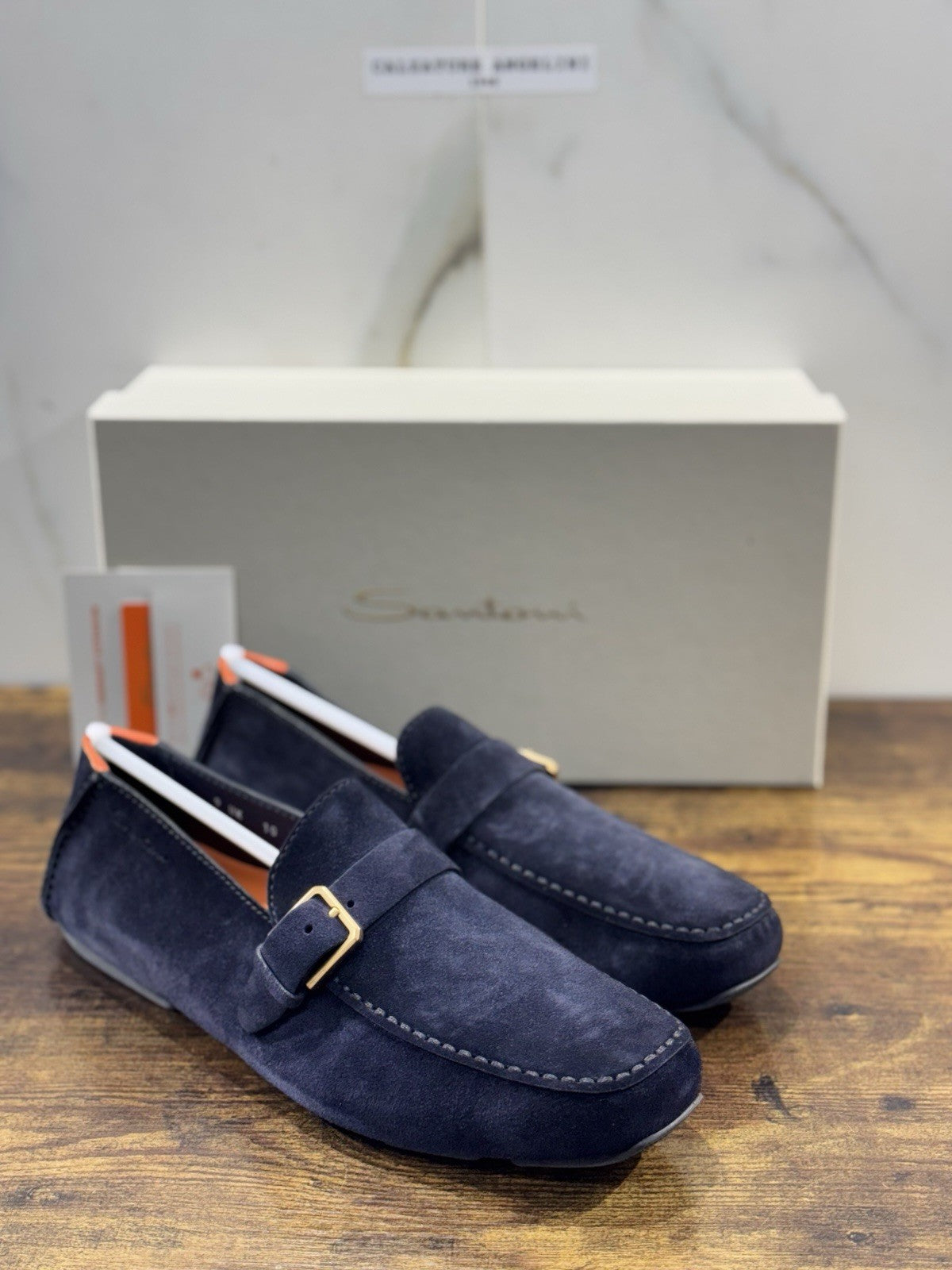 Santoni Mocassino Driver Suede Blu Luxury Santoni Scarpe Uomo 43