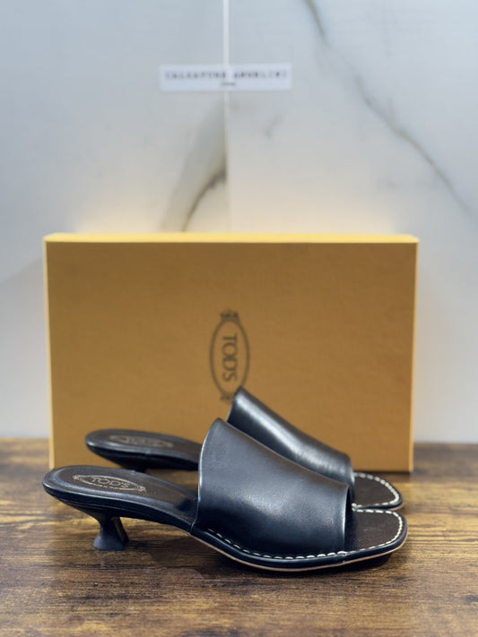 Tod’s Sandalo Donna Pelle Nero Ciabatta Luxury Tod’s Woman Shoe 39