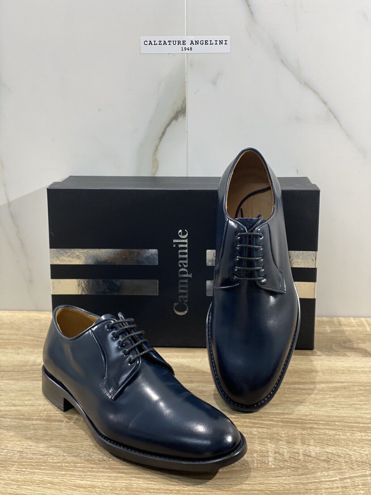 Campanile Derby Uomo T2637S Pelle Blu Luxury Campanile Derby Shoes 40.5