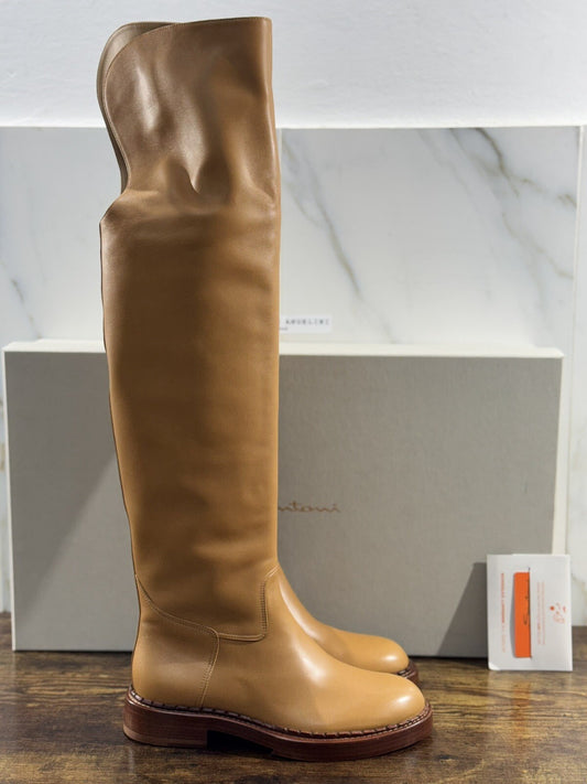 Santoni Stivali Donna In Pelle Cuoio Luxury Woman Boot Santoni 37