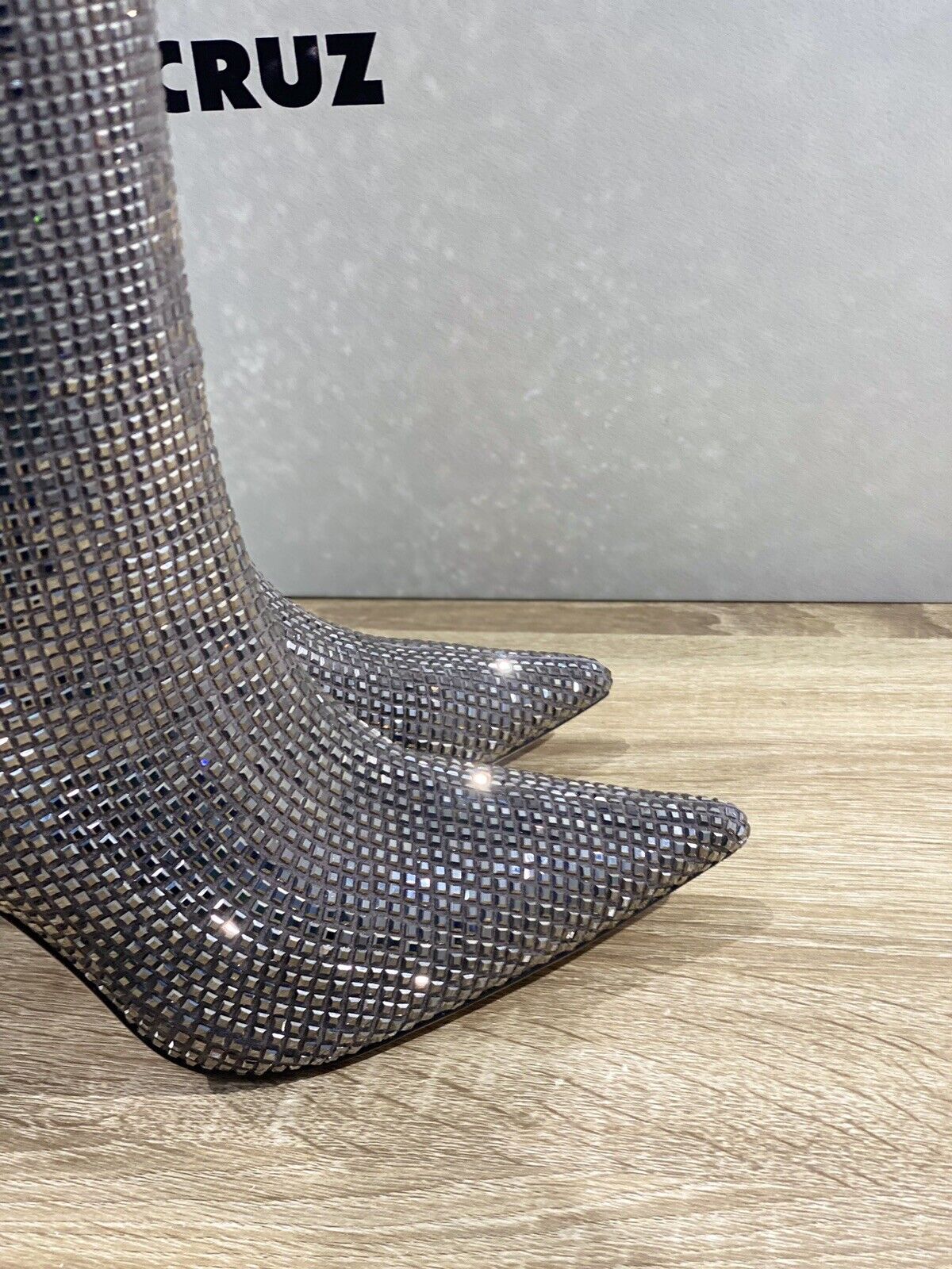 Lola Cruz stivale alto con strass plomo gun metal luxury boot woman 38