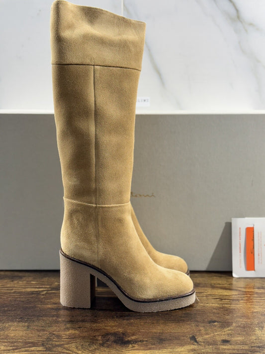Santoni Stivali Donna In Pelle Suede Cuoio  Luxury Woman Boot Santoni 39.5