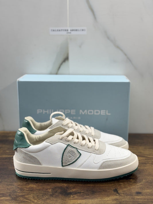 Philippe Model Nice Low Men Sneaker Uomo Pelle E Suede Bianca Verde   42