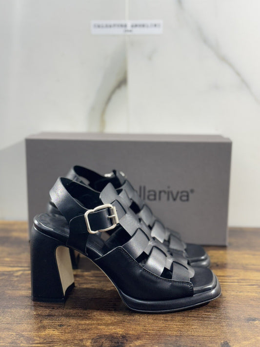 Laura Bellariva Sandalo Donna In Pelle Nera Con Tacco  Made In Italy 39