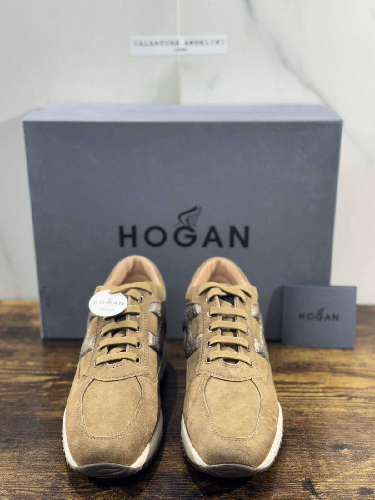 Hogan Interactive Donna Sneaker  H Strass  Suede Cuoio  Luxury Hogan 37