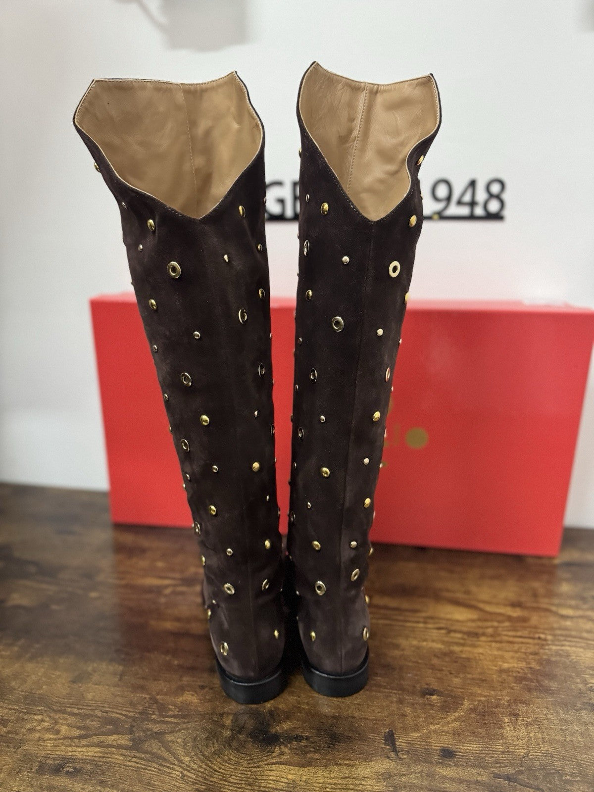 WO Milano Stivale  donna Suede Marrone Borchie casual boot  luxury 36