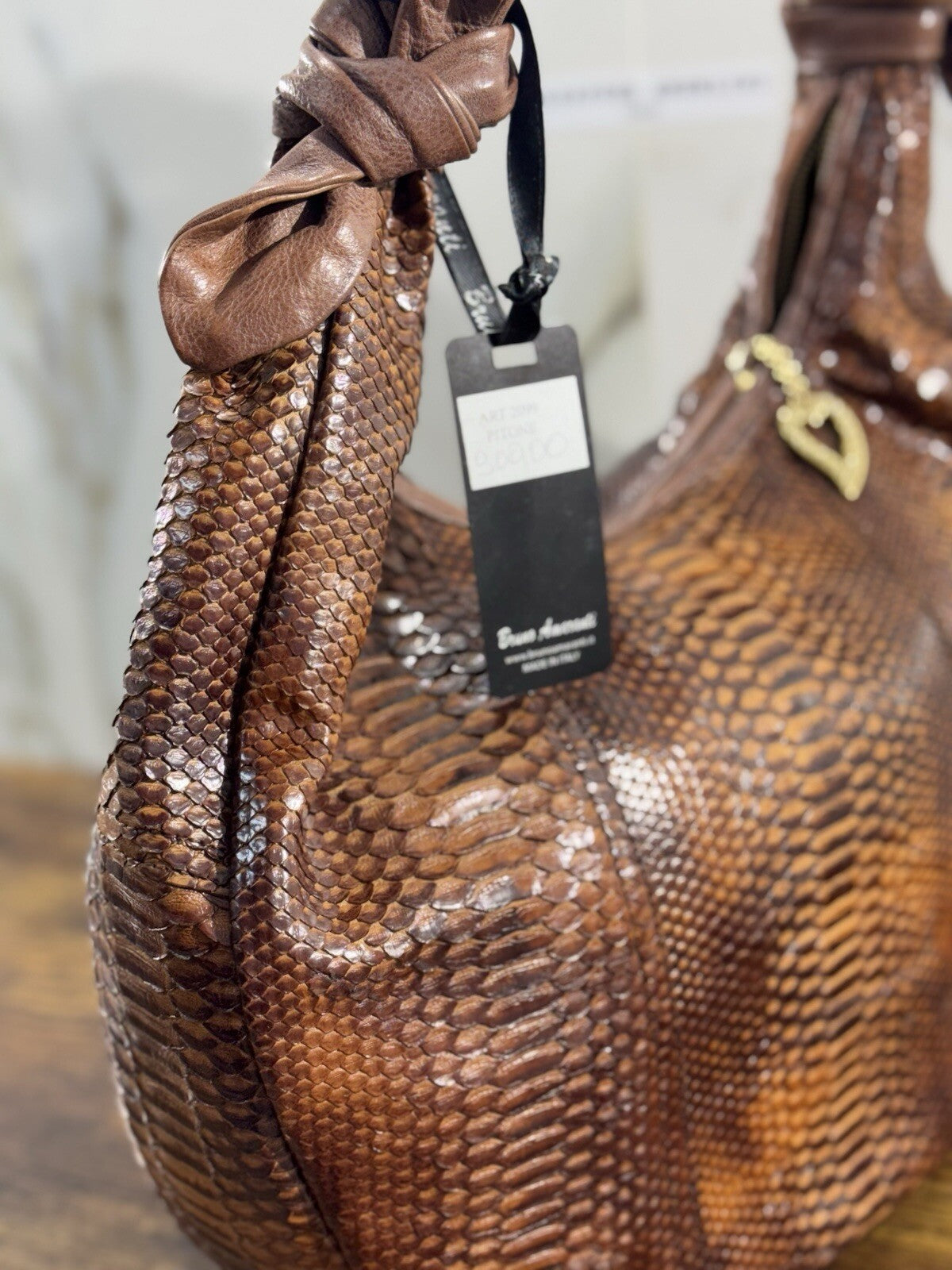 Bruno Amaranti Borsa Donna In Vero Pitone Luxury Craftmanship Bag Woman Marrone 