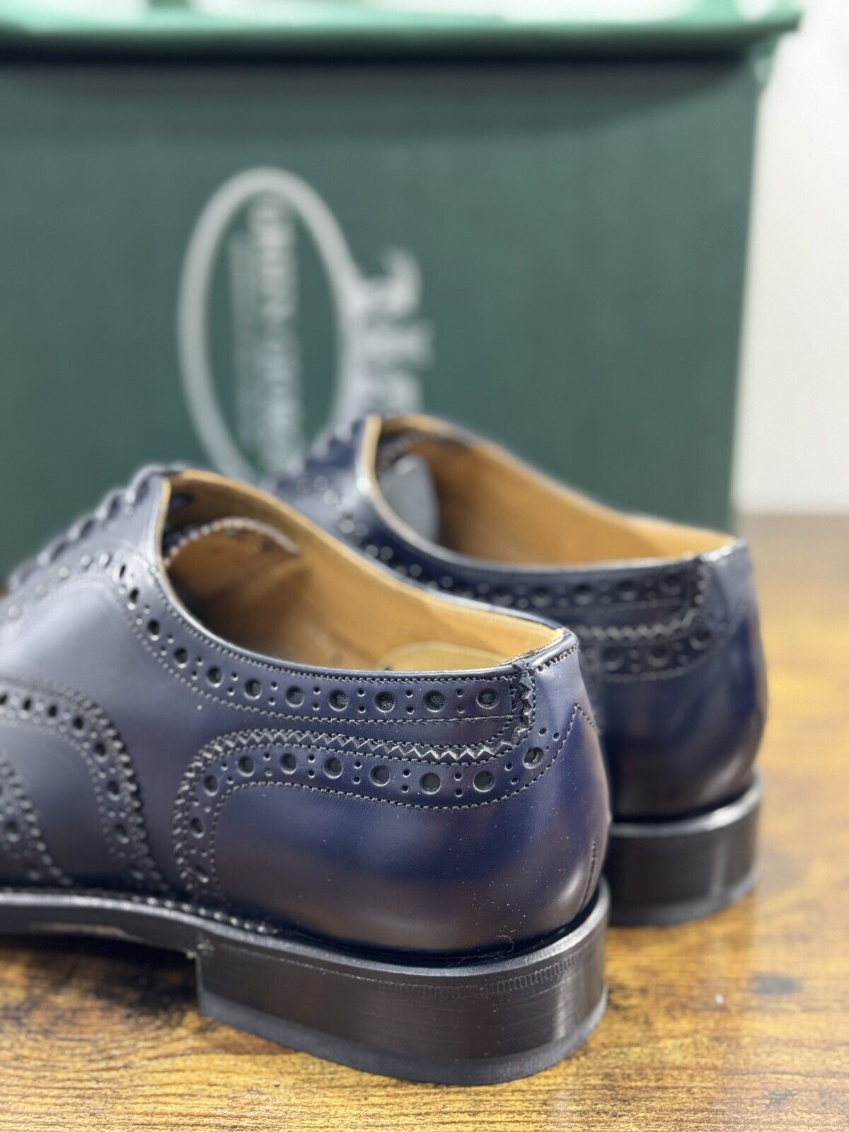 Green George derby   Brogue Blu   Pelle  luxury men  Doppio Cuoio 40