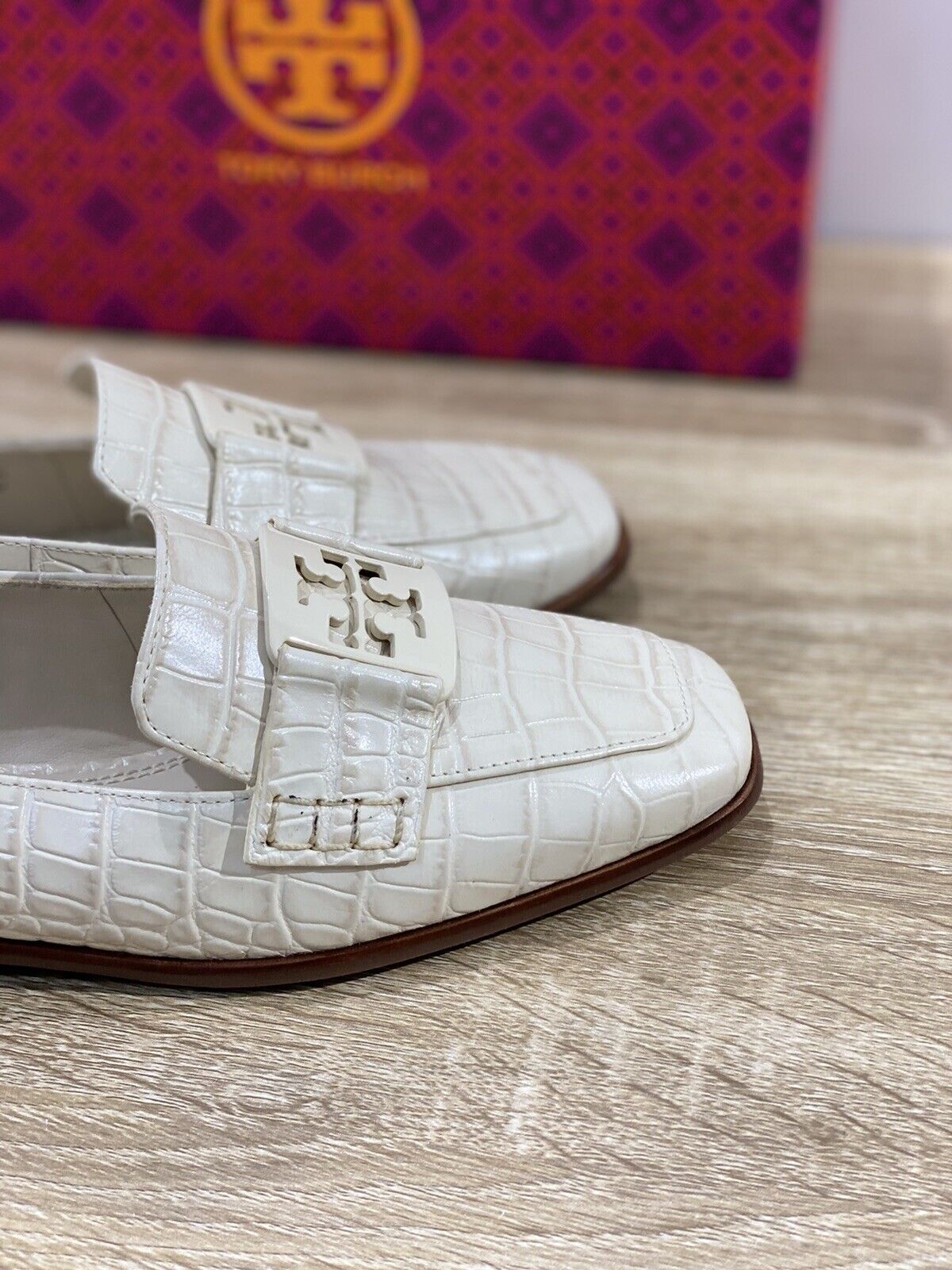 Tory Burch Georgia Loafer In Pelle New Cream Soft Croco Luxury Shoe 37