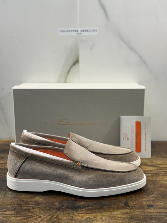 Santoni Mocassino Summer Walk  Suede Beige Luxury Men Shoes Santoni Uomo 42