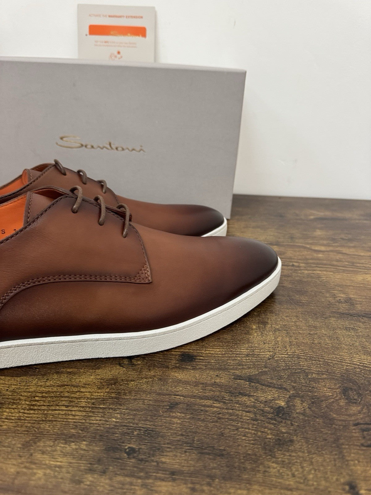 Santoni Stringata In Pelle Cuoio Casual Santoni Scarpa Uomo UK 13