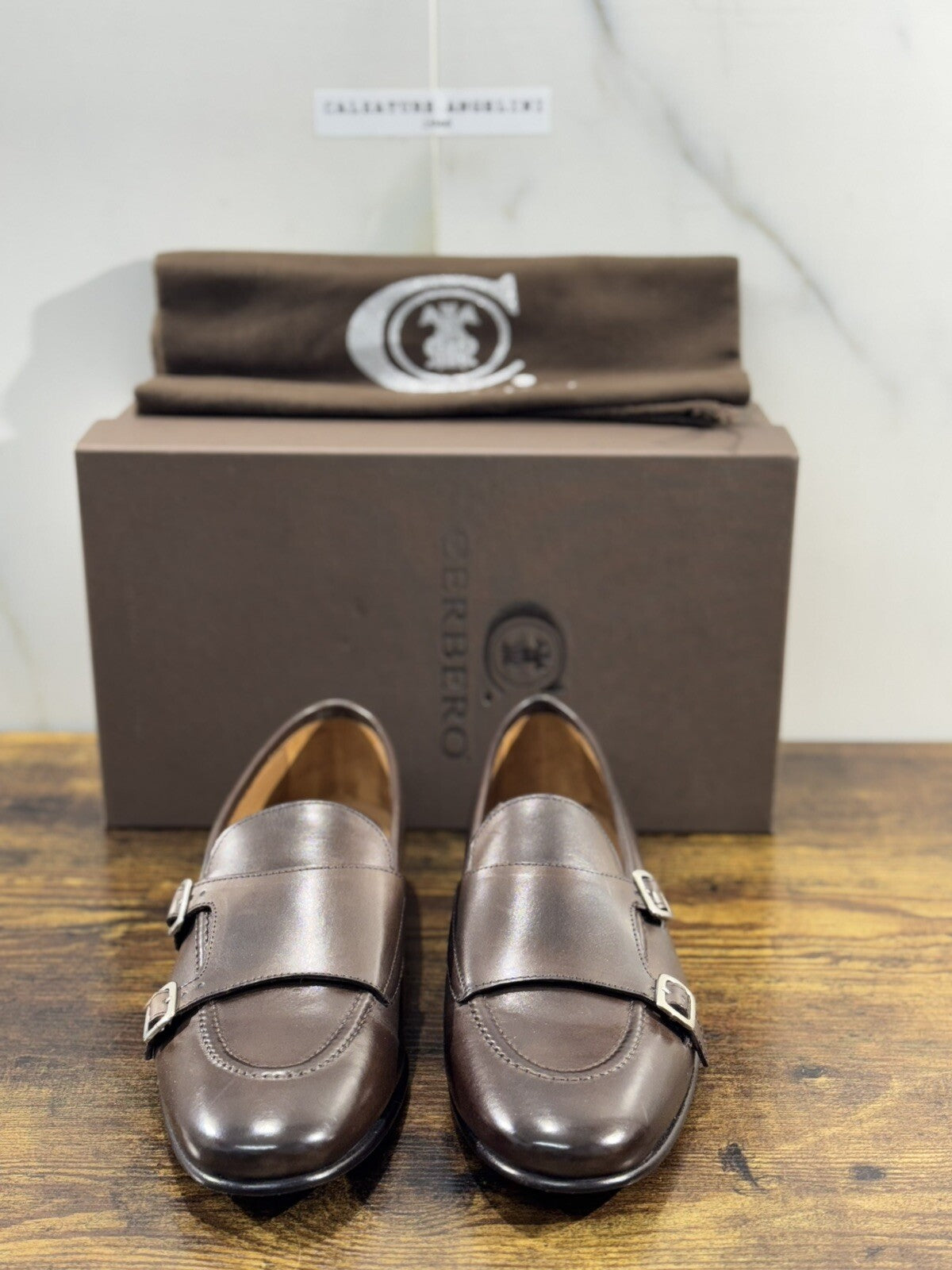 Cerbero Scarpa Uomo Doppia Fibbia Marrone  Lavorazione Blake 44