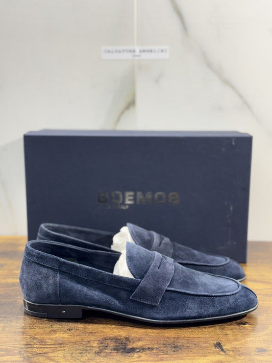 Boemos Mocassino Uomo Fondo Gomma Extra Light Suede Blu     Made In Italy 42